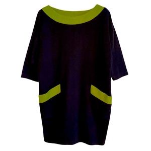 True Vintage 60s 70s Long Sleeve Black & Green Midi Go-Go Dress Size M